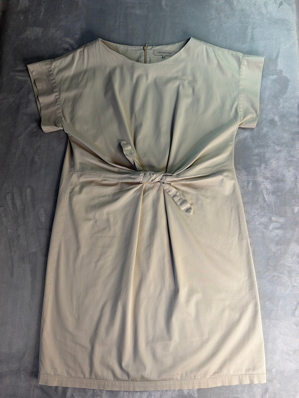 Gerard Darel Ecru Cotton Short Sleeve Tie Front Shift Dress Women's Fr 42 Us 10